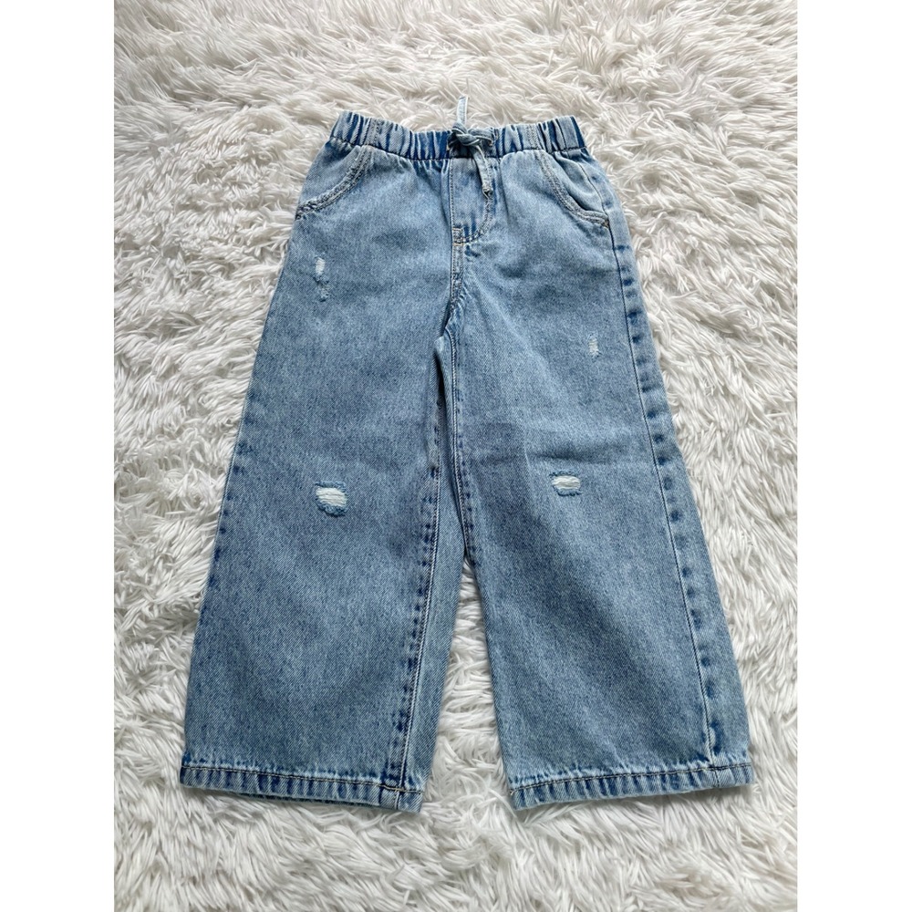 Zara Kids Distressed Pull On Wide Leg Jeans
